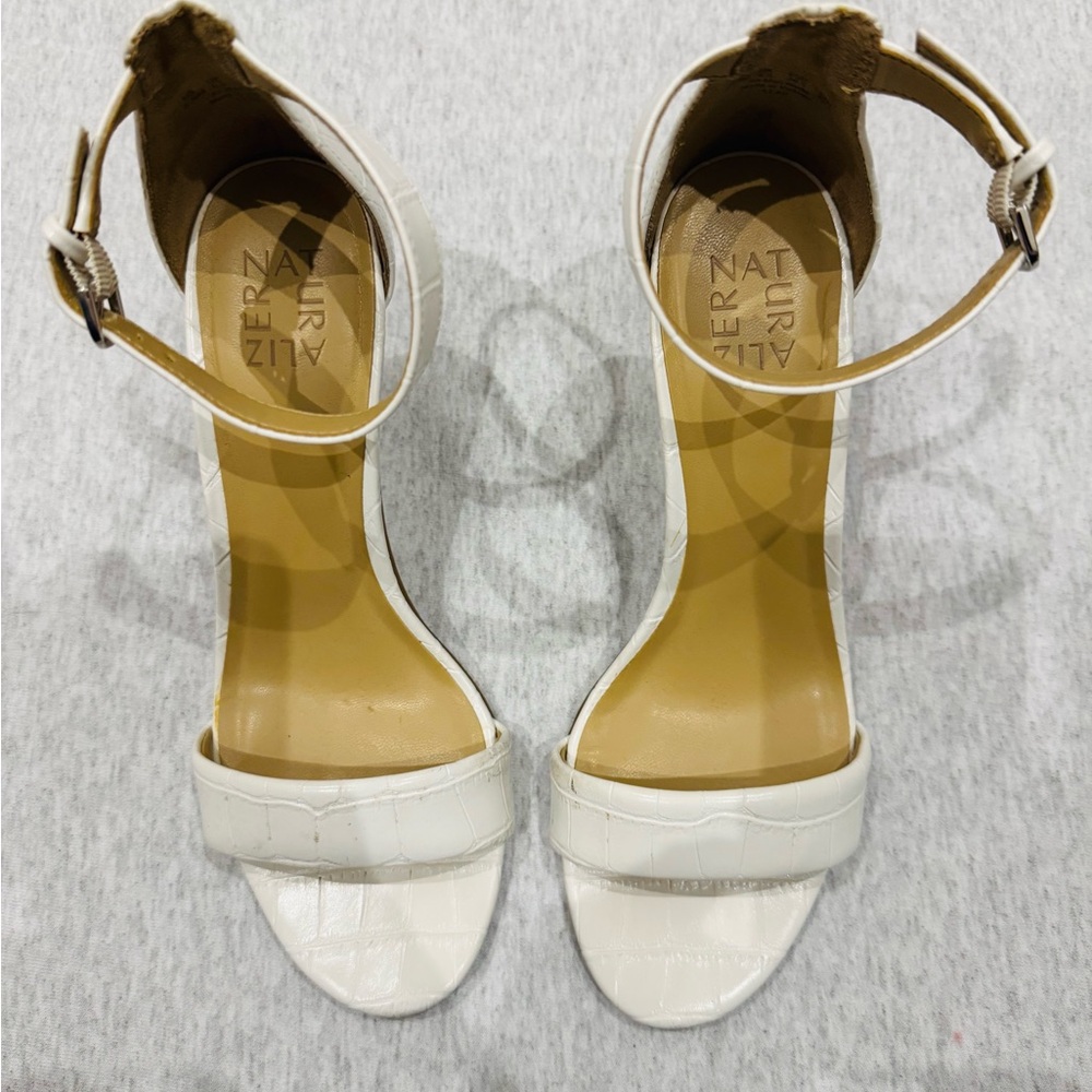 Naturalizer White Heeled Sandals with Ankle Straps, Size 8.5
